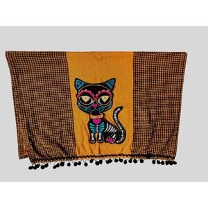 Pier 1 Day Of The Dead Black Cat Halloween Tea Towel Kitchen Dish Linen